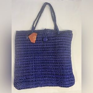 Vintage Cobalt Blue / Purple-ish Woven Straw Tote Bag NWT